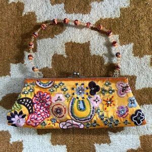 Orange beaded and embroidered purse